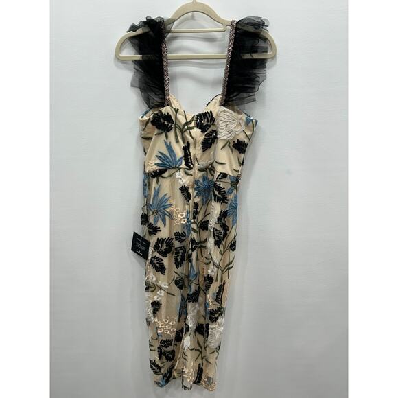 NWT Lulus Womens Show Stopper Cocktail Dress Floral Embroidered Beige Size XS - Picture 3 of 11